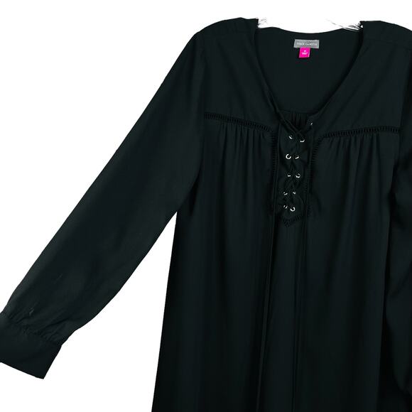 Vince Camuto Lace Up Button Sleeve Drawstring A-Line Black Dress - Picture 5 of 8